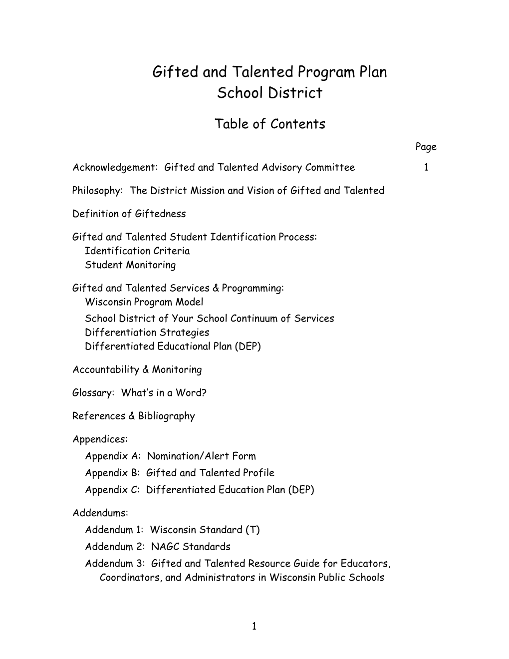 Kiel Area School District Services for Gifted and Talented Students