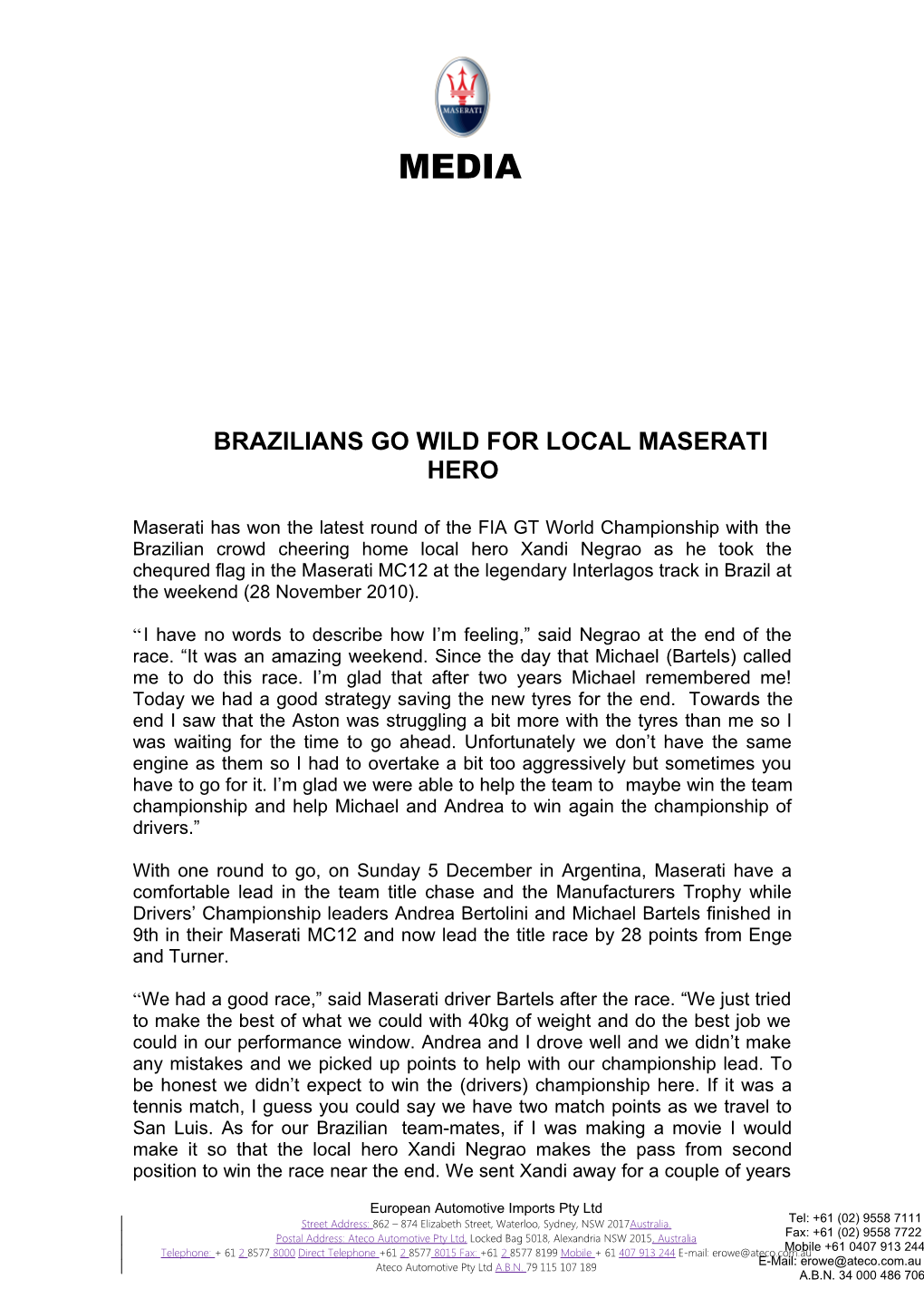 Brazilians Go Wild for Local Maserati Hero