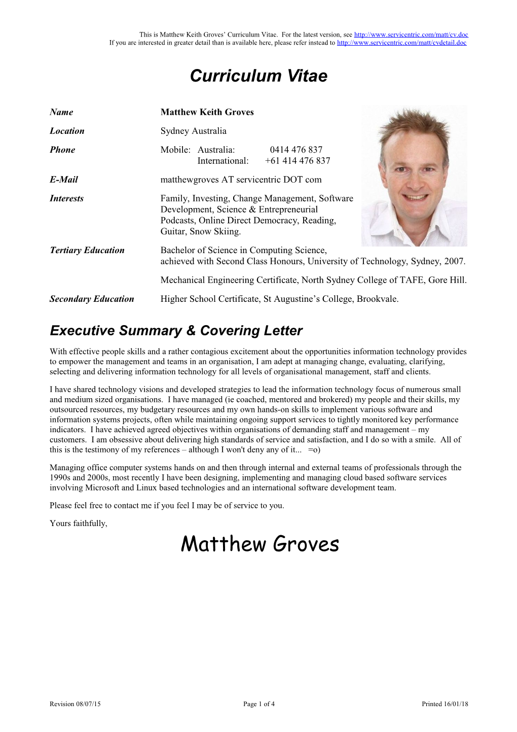 Matt Groves CV in Detail