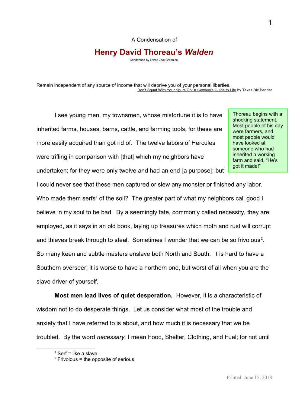 Henry David Thoreau S Walden