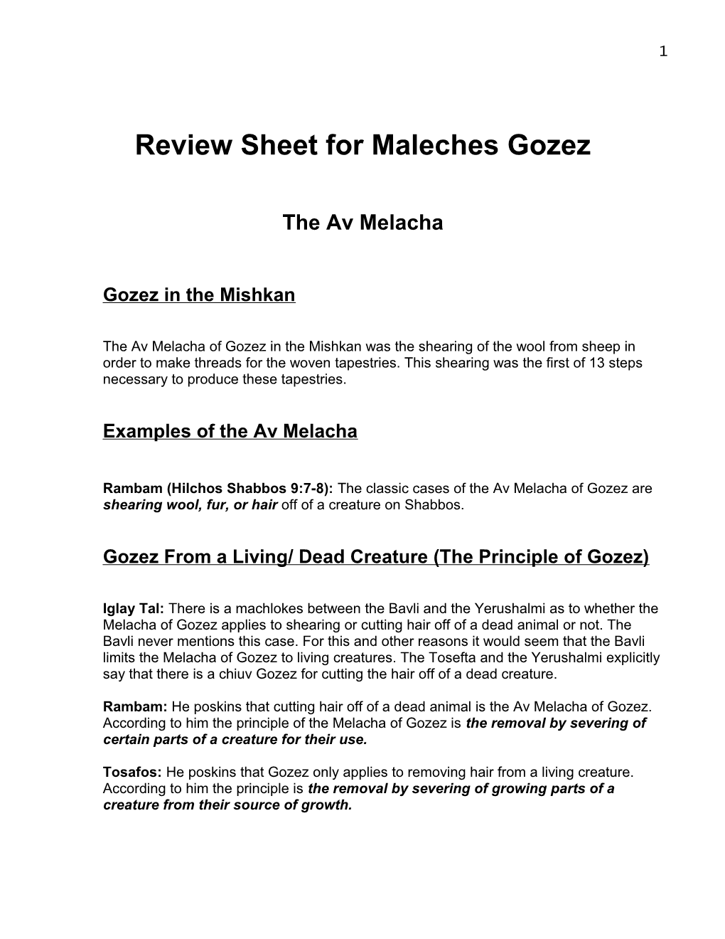 Review Sheet for Maleches Gozez