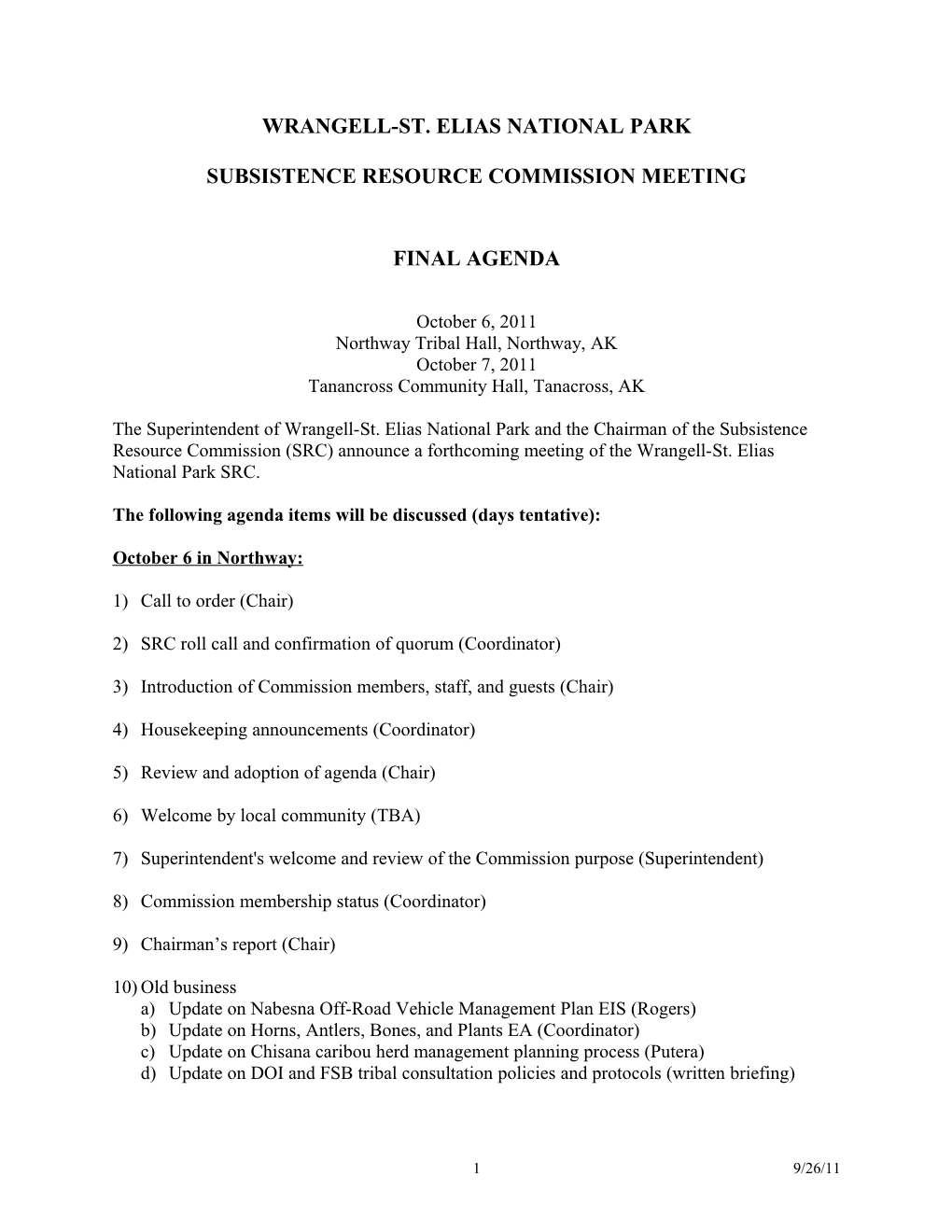 Subsistence Resource Commission Meeting