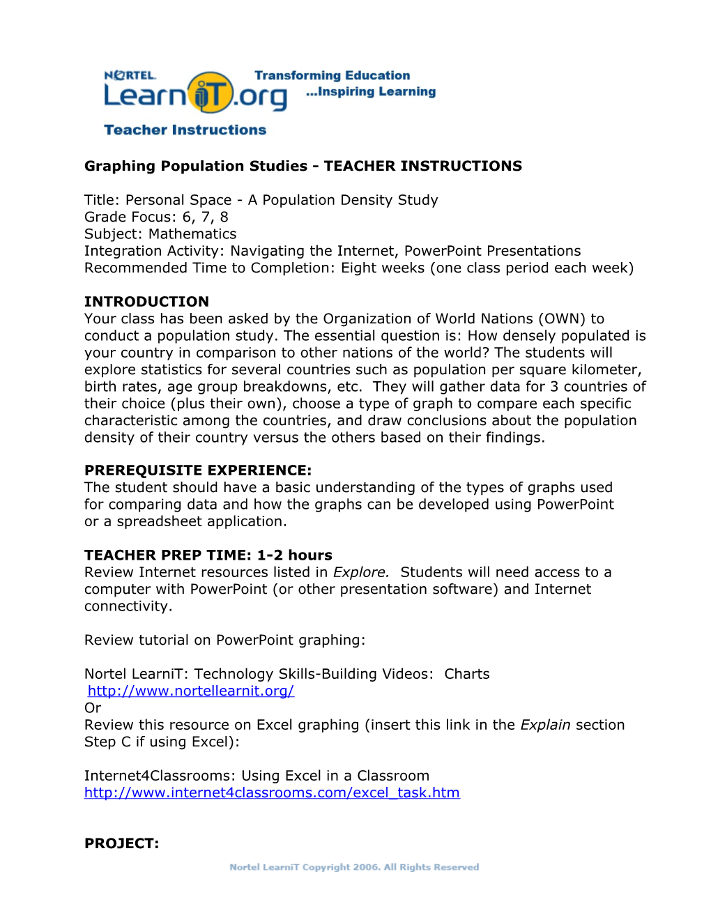 Graphing Population Studies - TEACHER INSTRUCTIONS