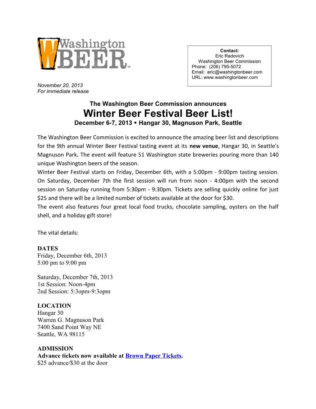 The Washington Beer Commission Announces