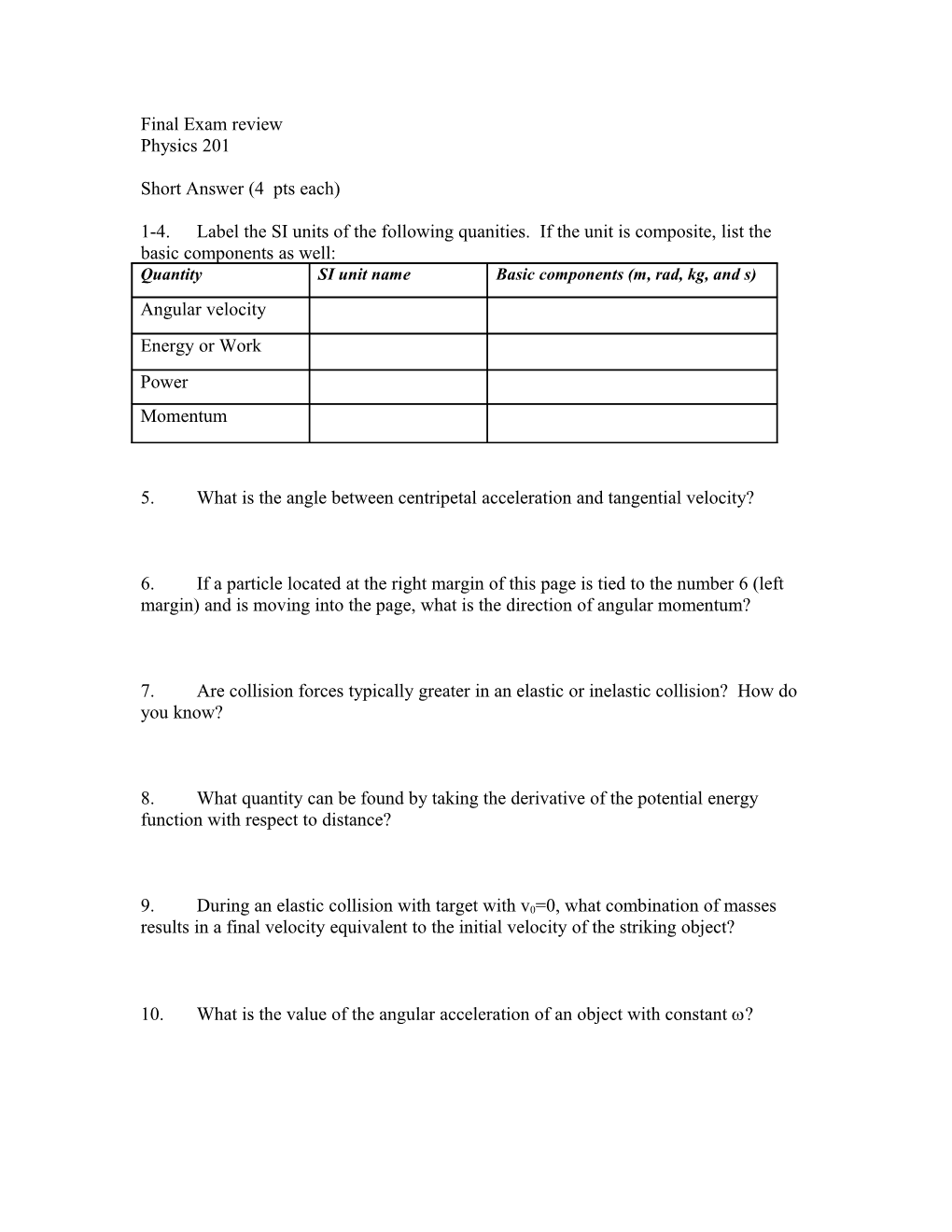 Final Exam Review s11