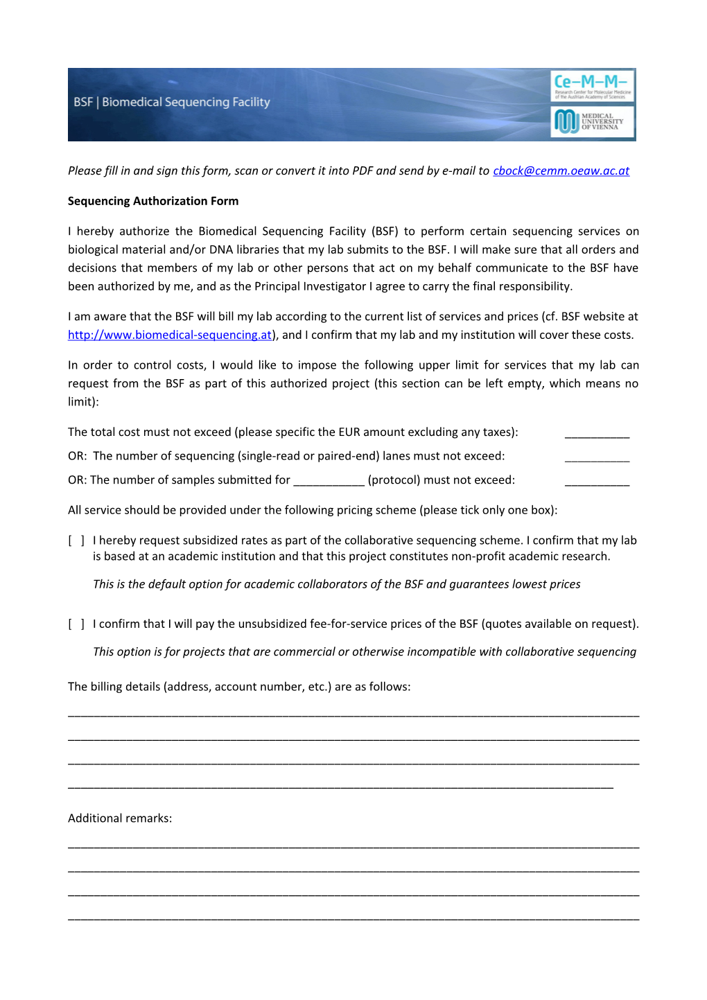 Sequencing Authorization Form