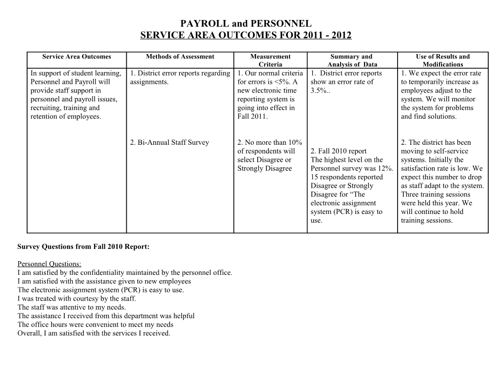 Service Area Outcomes for 2011 - 2012 s1