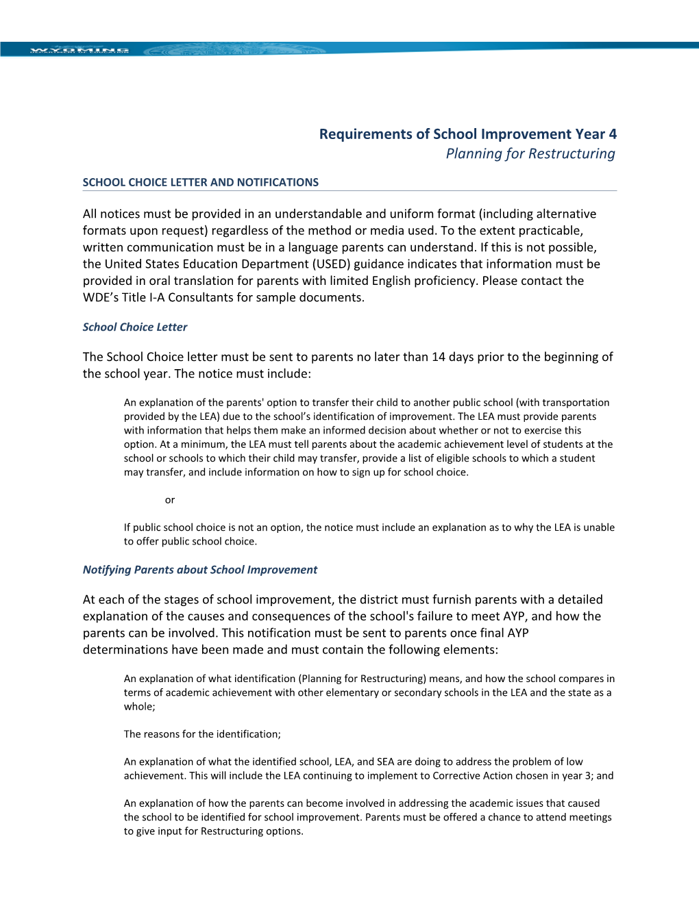 Requirements of School Improvement Year 4