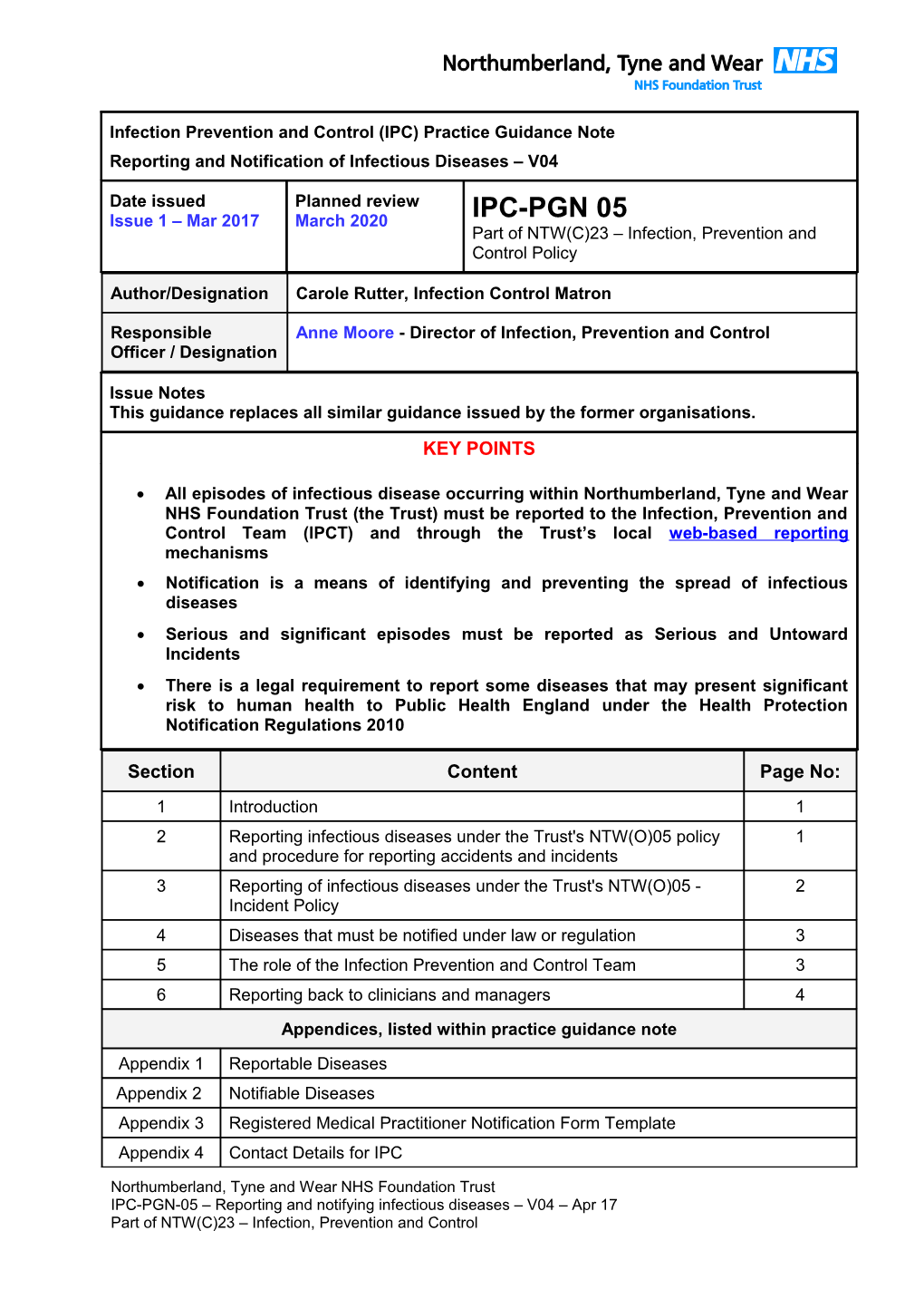 Infection Prevention and Control (IPC) Practice Guidance Note