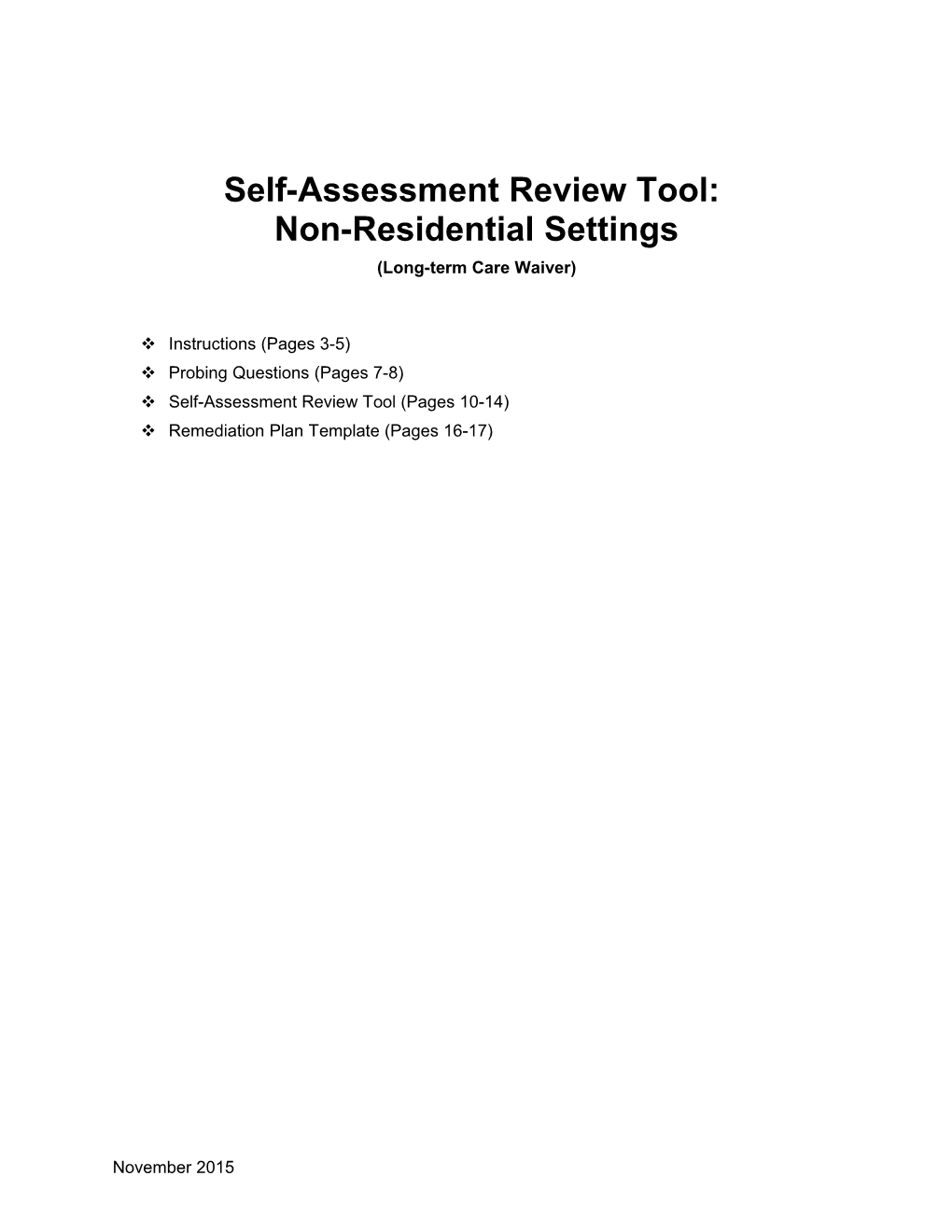 Self-Assessment Review Tool: Non-Residential Settings