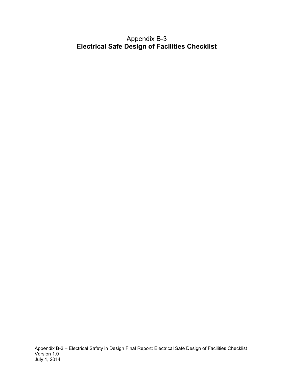 Electrical Safe Design of Facilities Checklist