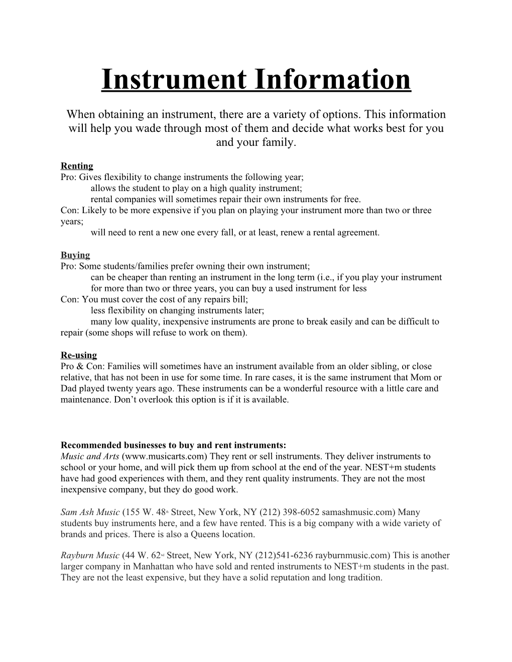 Instrument Information