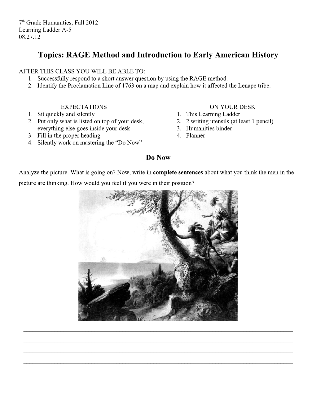 Topics: RAGE Method and Introduction to Early American History