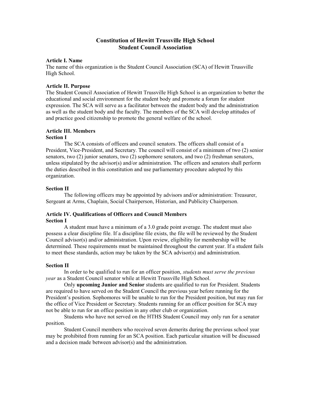 Constitution of Hewitt Trussville High School