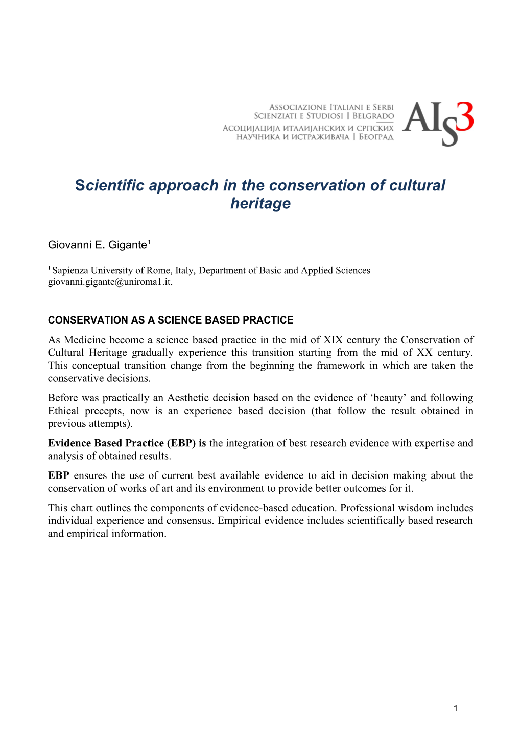 AIS3: Italian - Serbian Bilateral Workshop on Science for Cultural Heritage