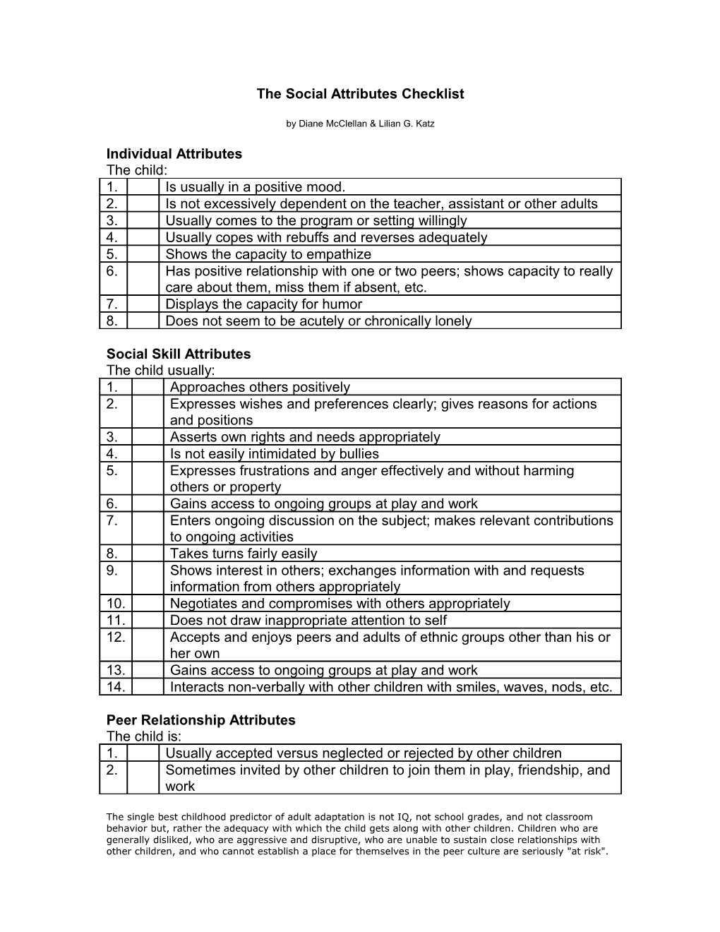 The Social Attributes Checklist s1