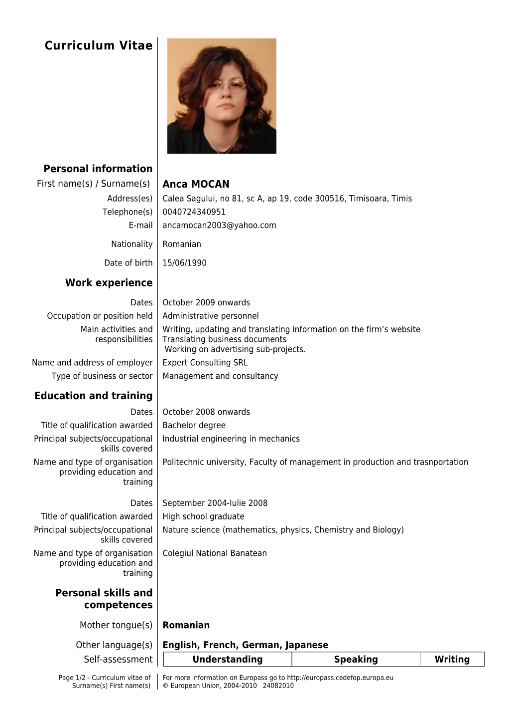 Europass Curriculum Vitae s17