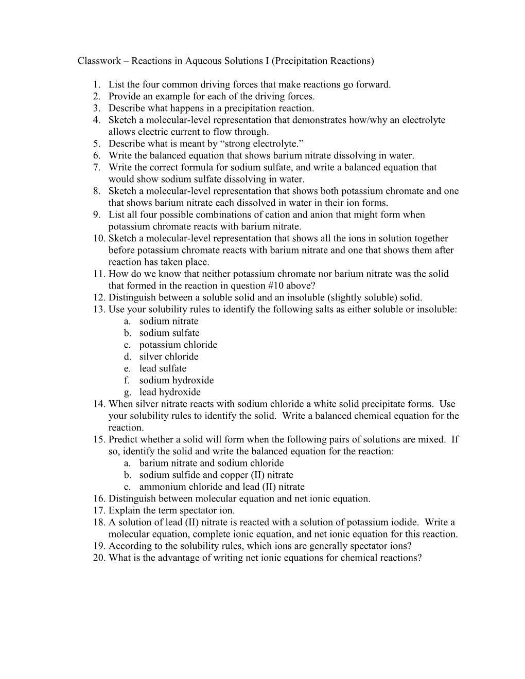 Classwork Nature, Properties, and Classification of Matter