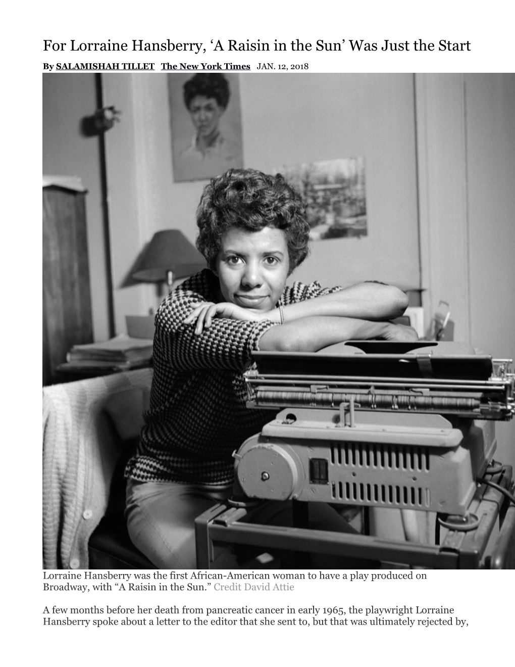 For Lorraine Hansberry, a Raisin in the Sun Was Just the Start