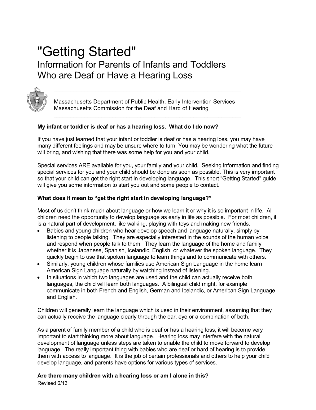Information for Parents of Infants and Toddlers
