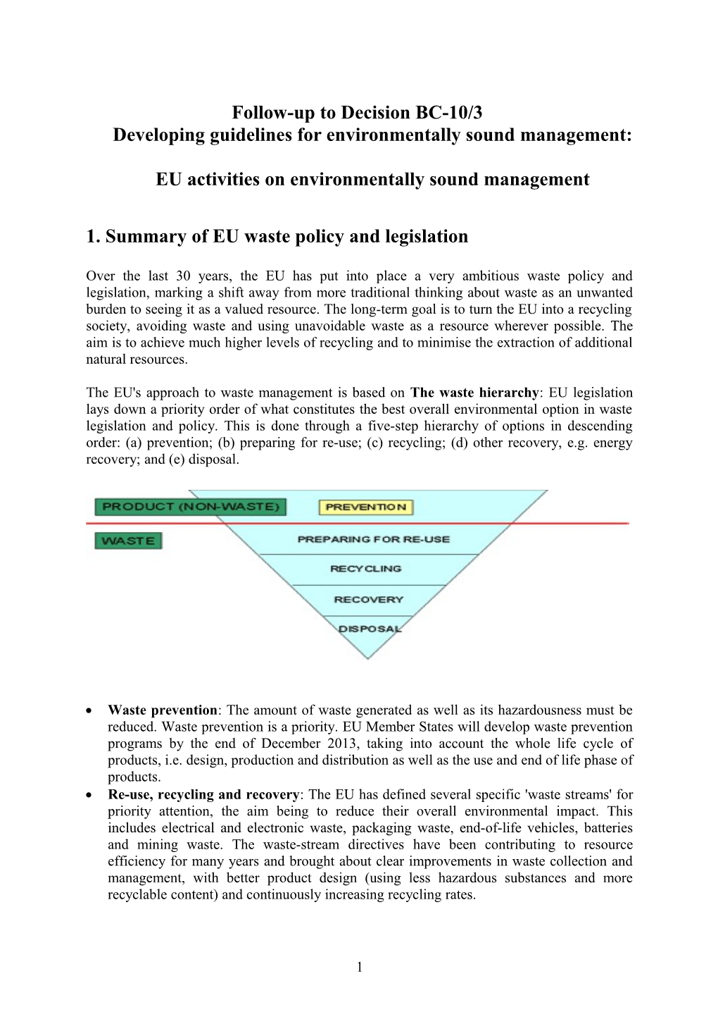 Follow-Up to Decision BC-10/3 (B) Developing Guidelines for Environmentally Sound Management