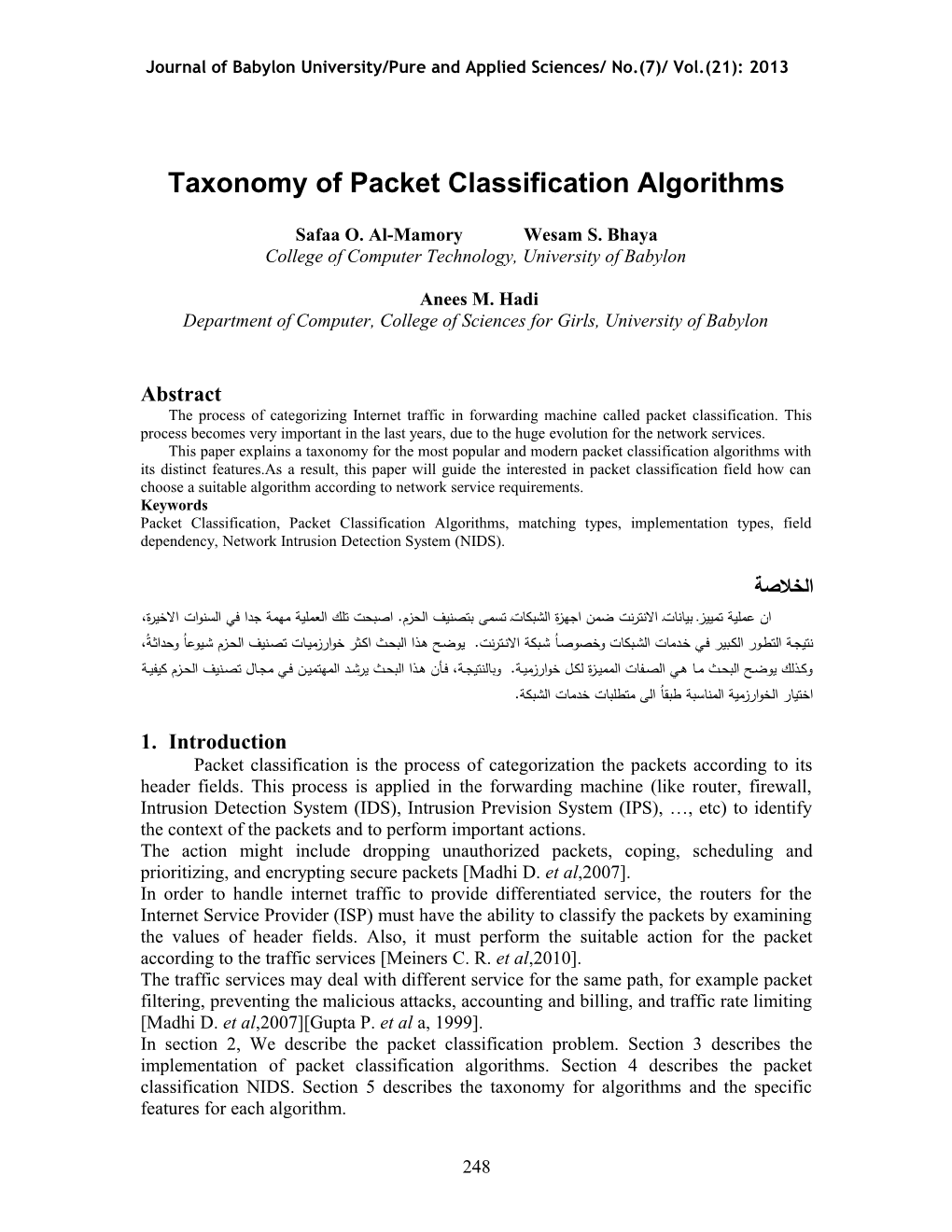 Taxonomy of Packet Classification Algorithms