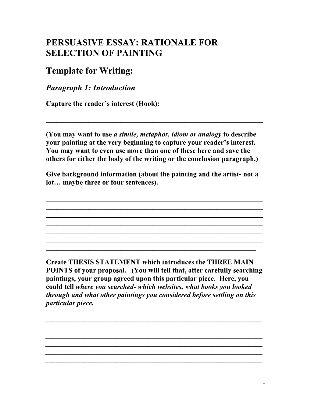 Persuasive Essay: Rationale for Selection of Painting