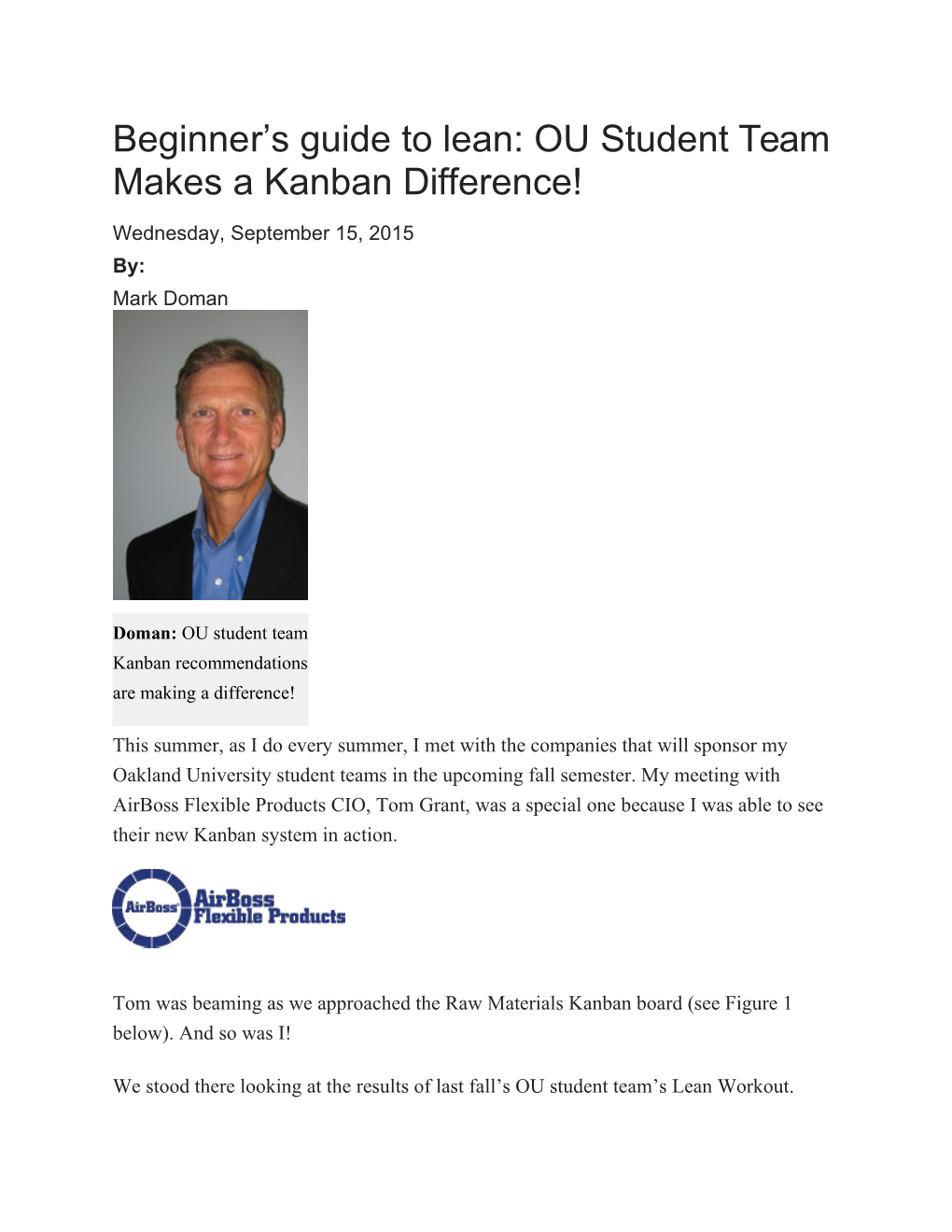 Beginner S Guide to Lean: OU Student Team Makes a Kanban Difference!