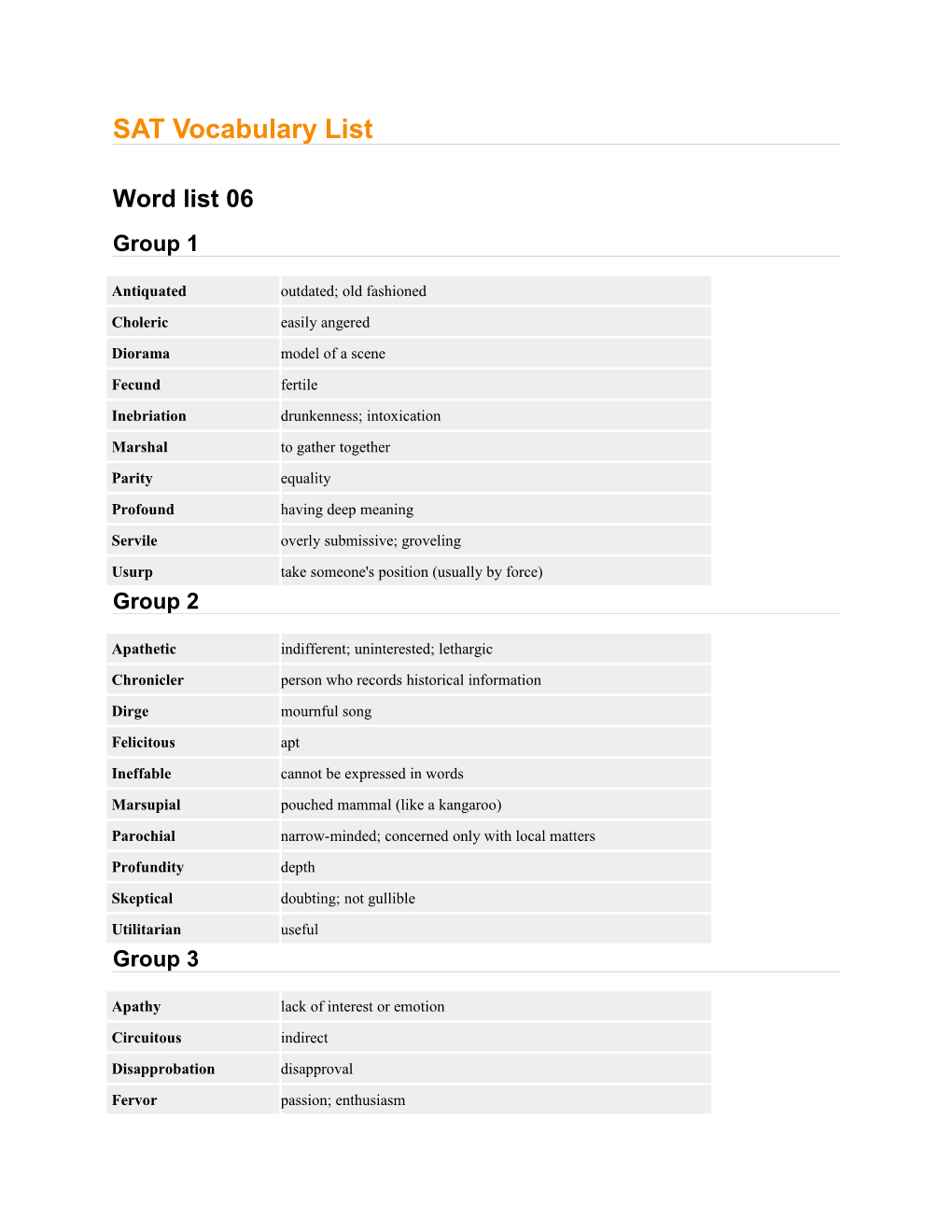 SAT Vocabulary List