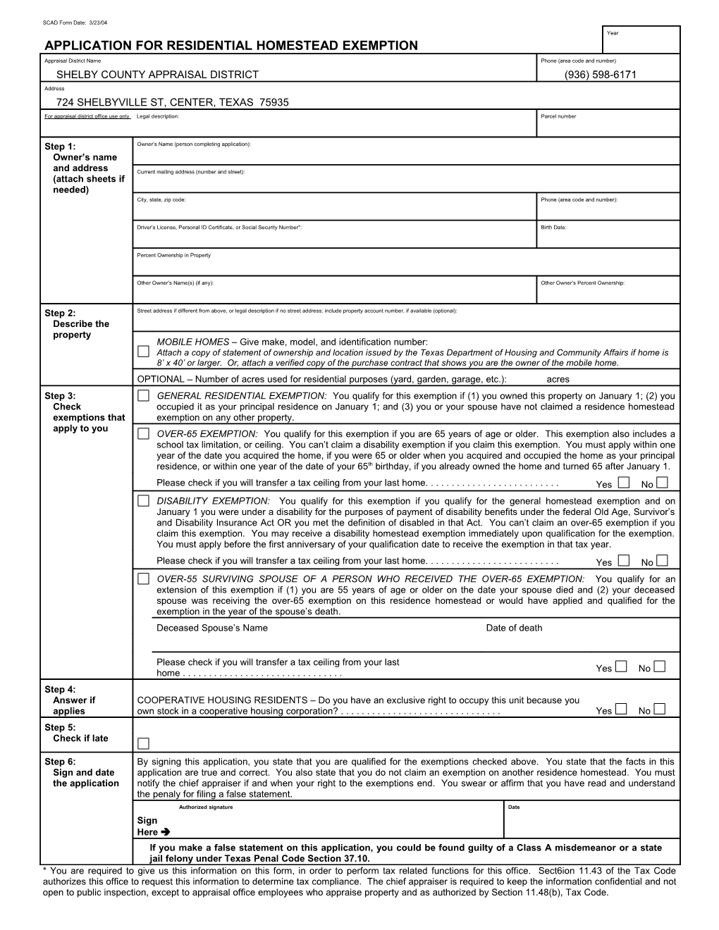 APPLICATION for 1-D-1 (OPEN-SPACE) AGRICULTURAL APPRAISAL