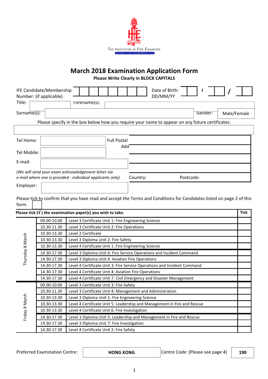 March 2018 Examination Application Form s1