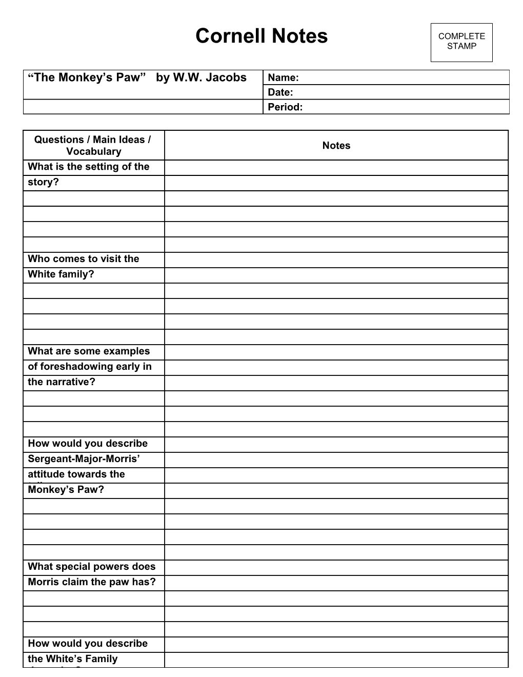 Cornell Notes Template s3