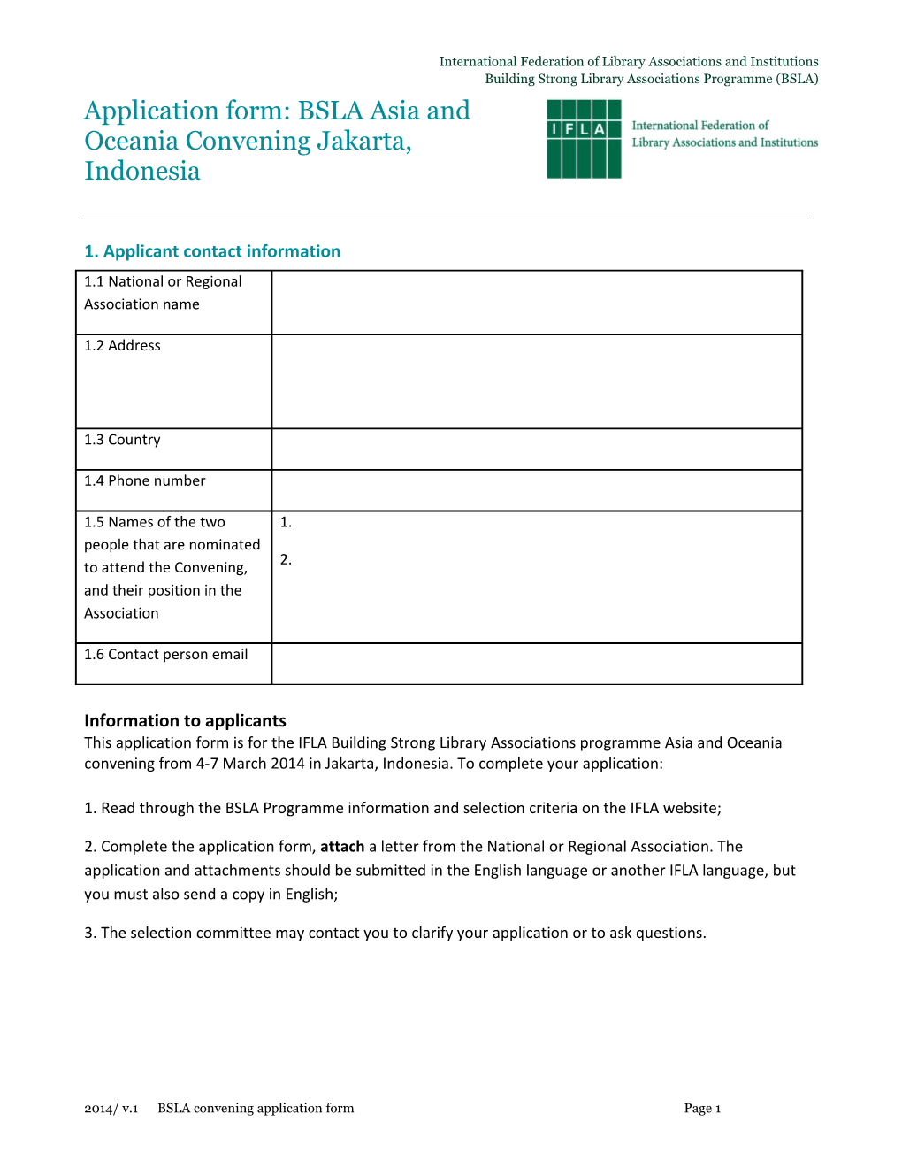 Application Form: BSLA Asia and Oceania Conveningjakarta, Indonesia