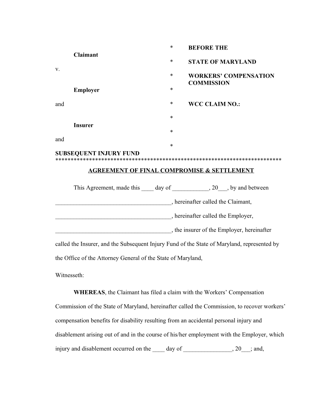 Agreement of Final Compromise & Settlement