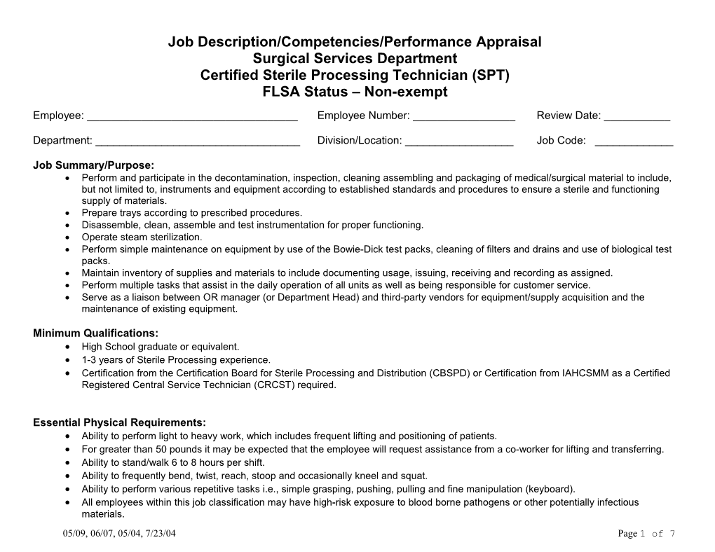 Job Description/Competencies/Performance Appraisal