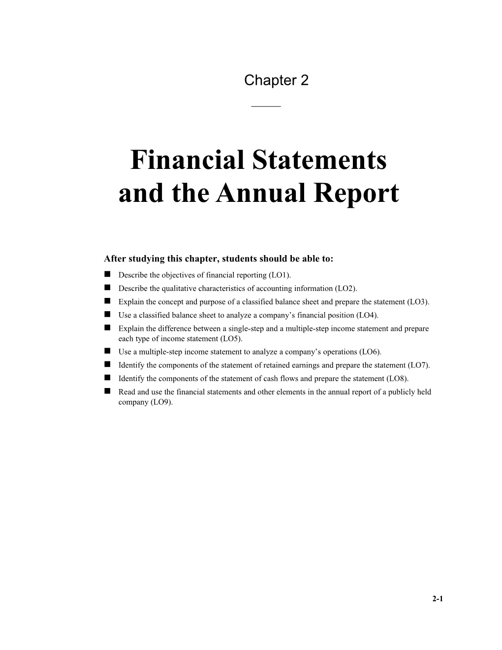 From CHAPTER 2 FINANCIAL STATEMENTS and the ANNUAL REPORT