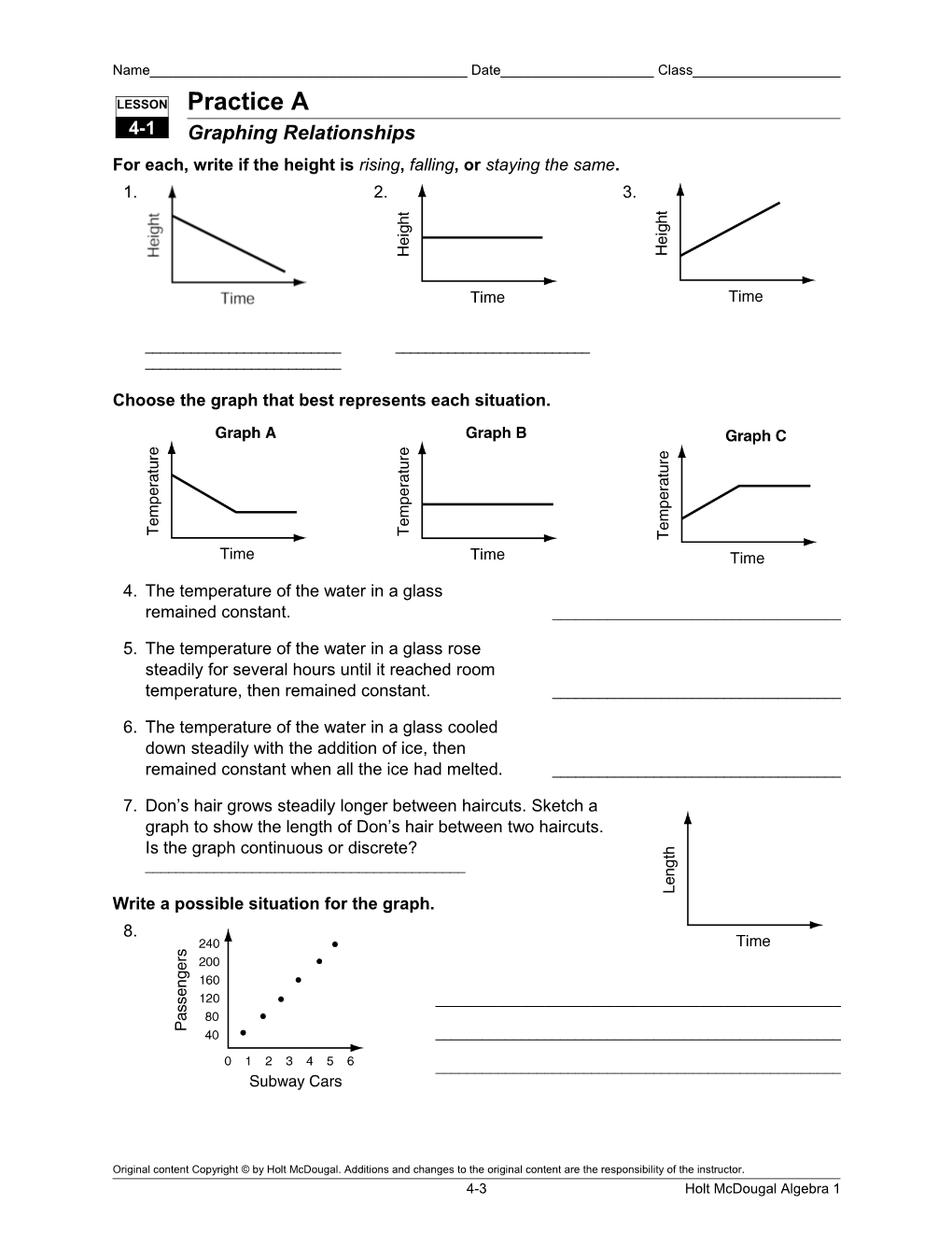 For Each, Write If the Height Is Rising, Falling, Or Staying the Same