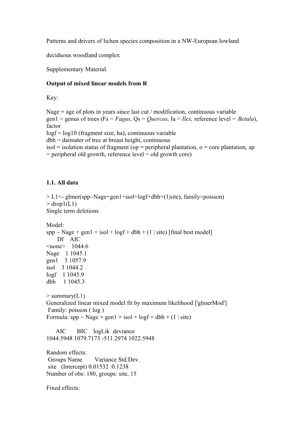 Output of Mixed Linear Models from R