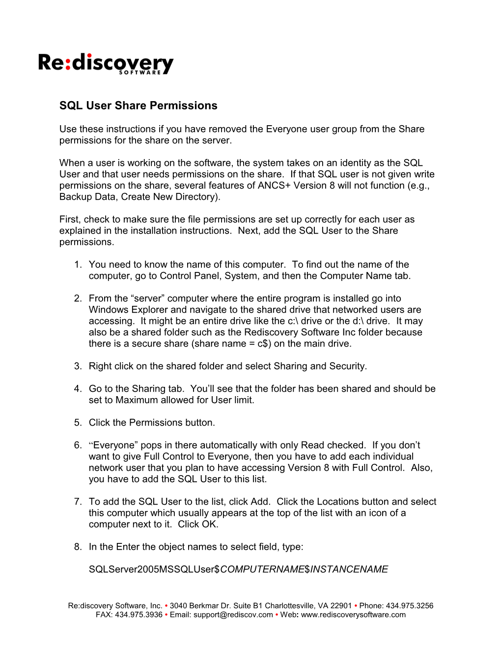 SQL User Share Permissions