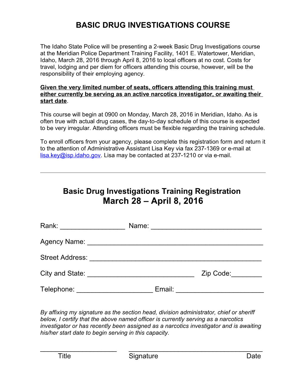 Basic Narcotices Investigations Course