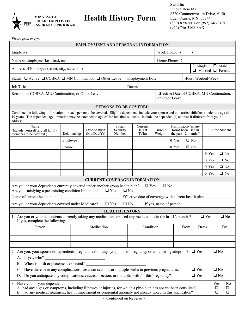 PEIP Health History Form