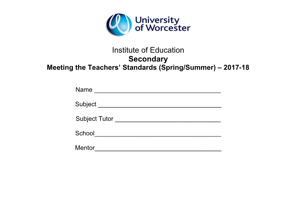 Meeting the Teachers Standards (Spring/Summer) 2017-18