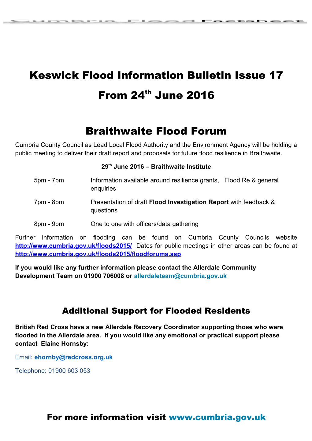 Keswick Flood Information Bulletin Issue 17