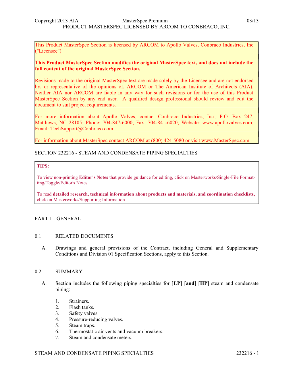 Section 232216 - Steam and Condensate Piping Specialties