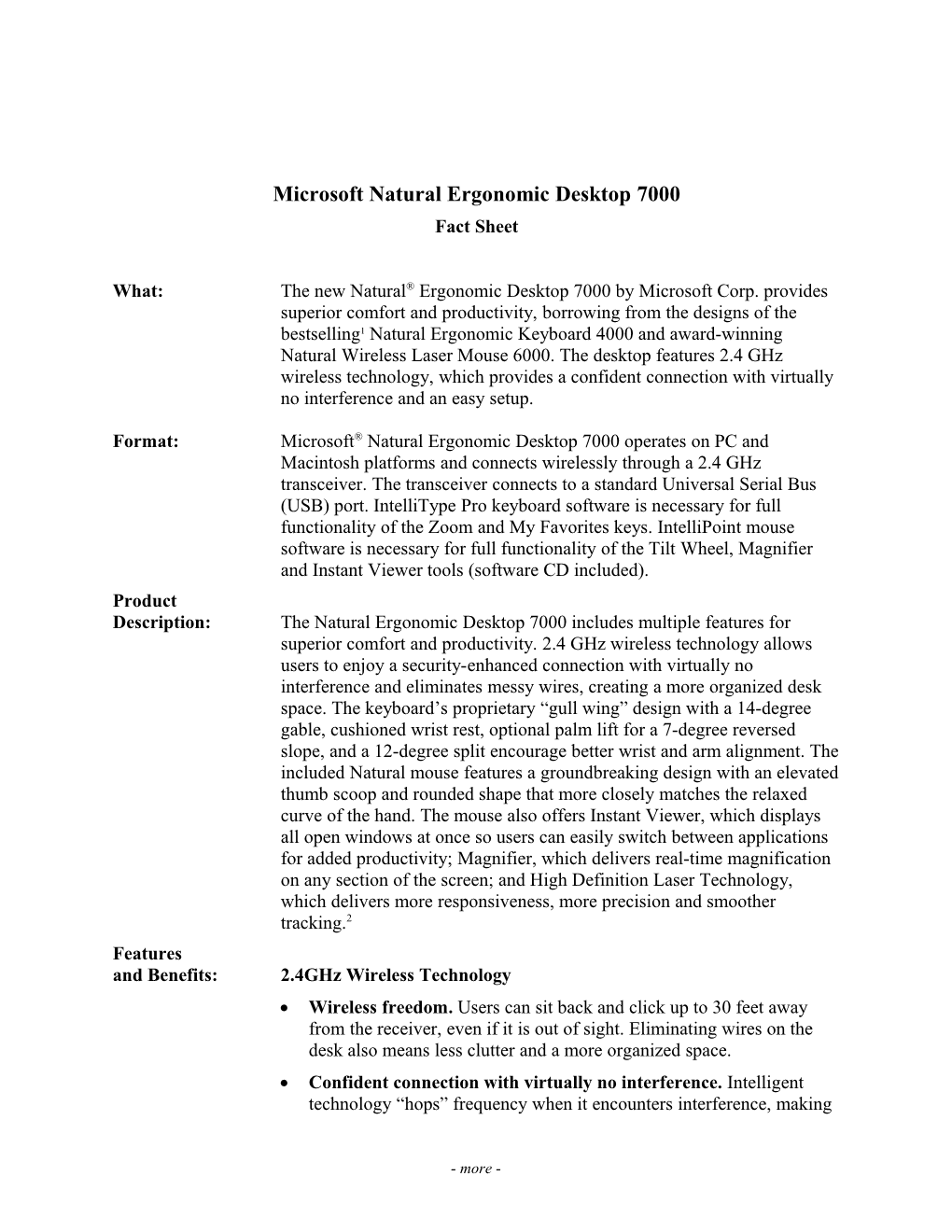 Microsoft Natural Ergonomic Desktop 7000 Page 4