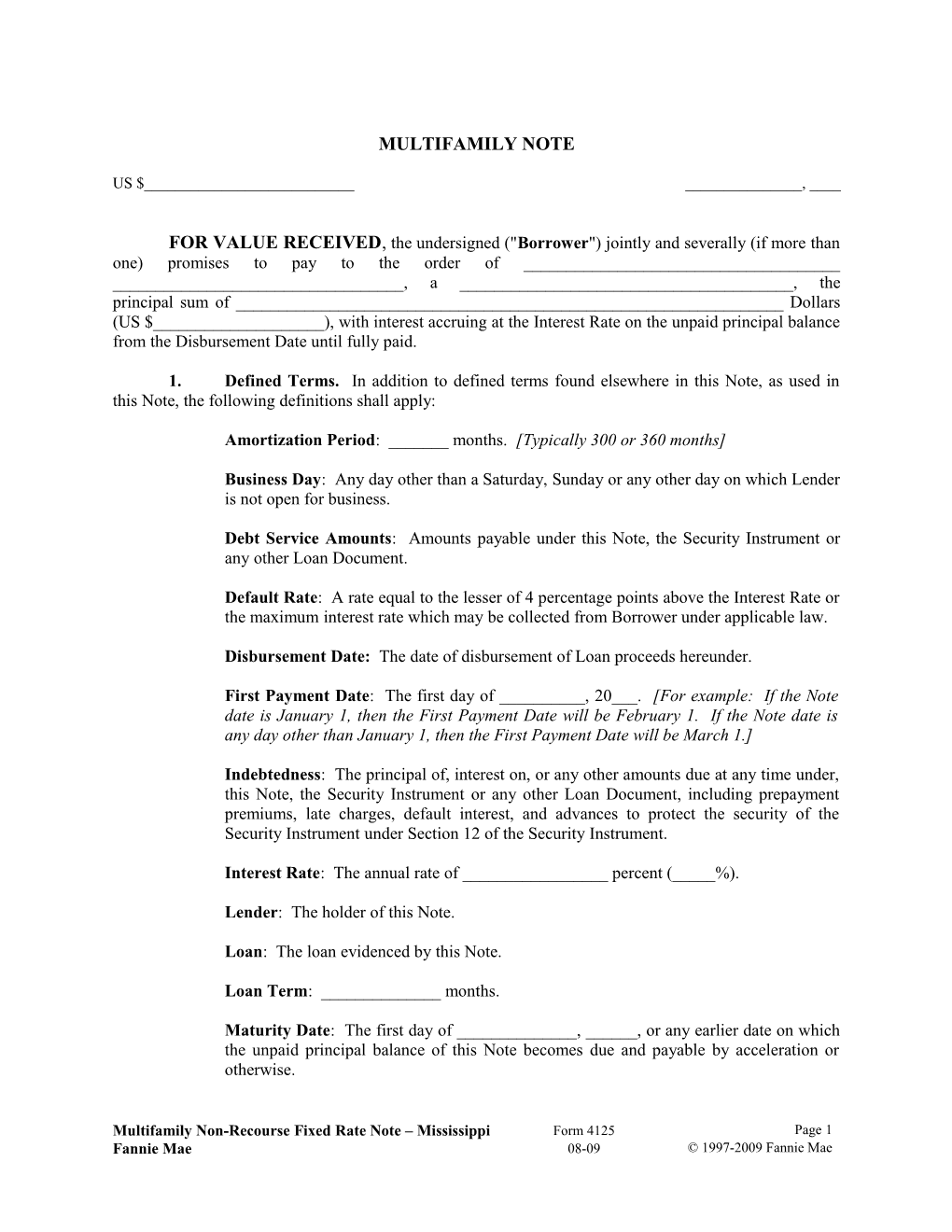 Multifamily Form 4125 Mississippi