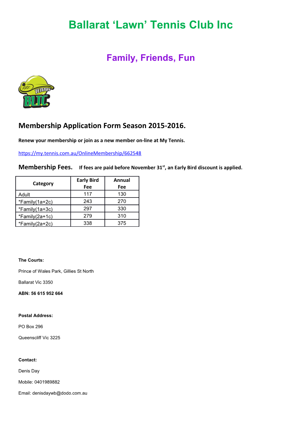 Membership Application Form Season 2015-2016