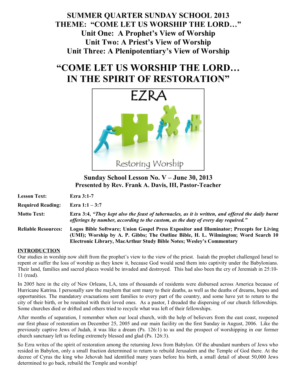 Theme: Come Let Us Worship the Lord s2