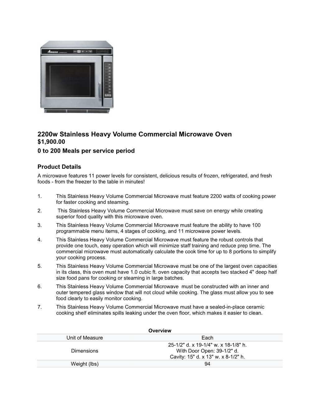 2200W Stainless Heavy Volume Commercial Microwave Oven