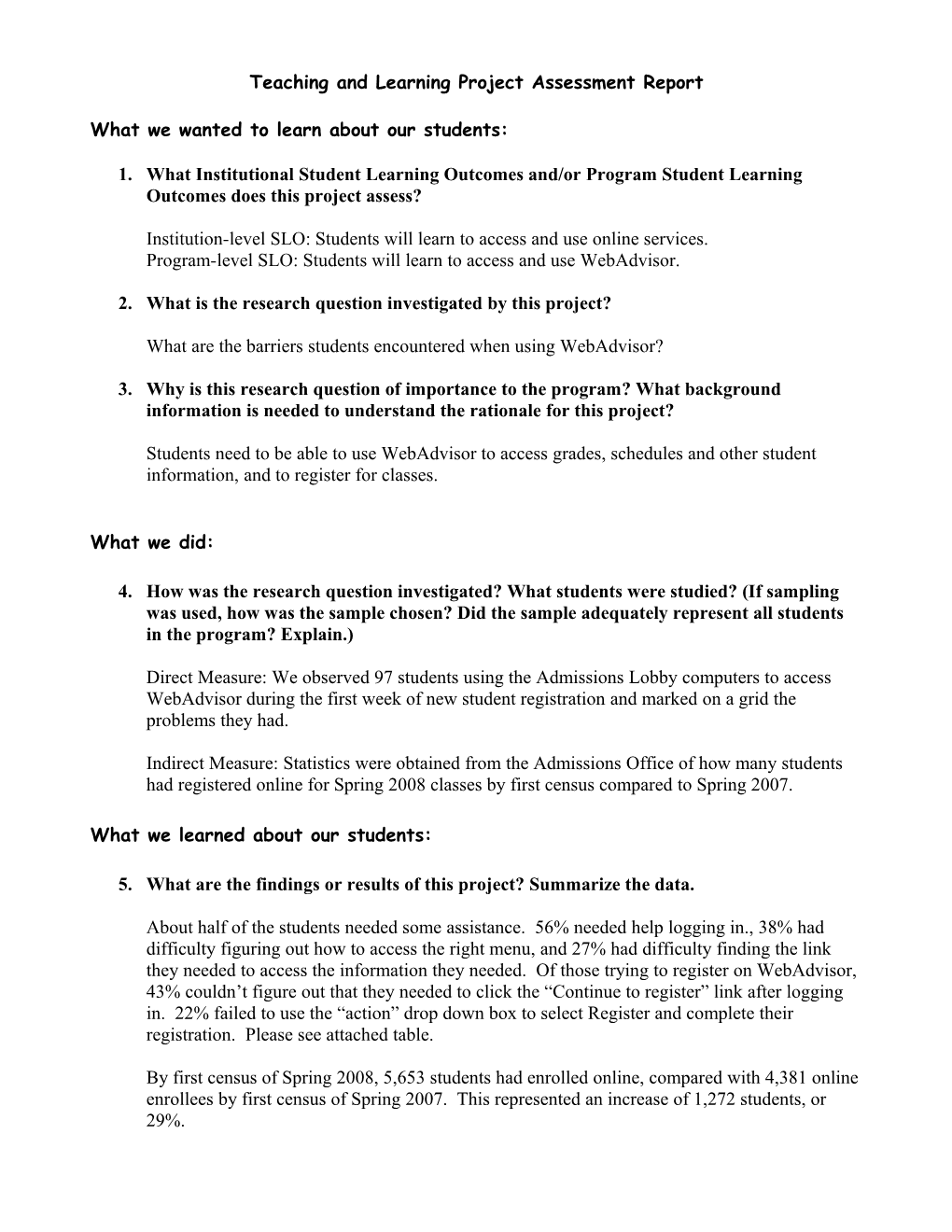 Teaching and Learning Project Assessment Report s1